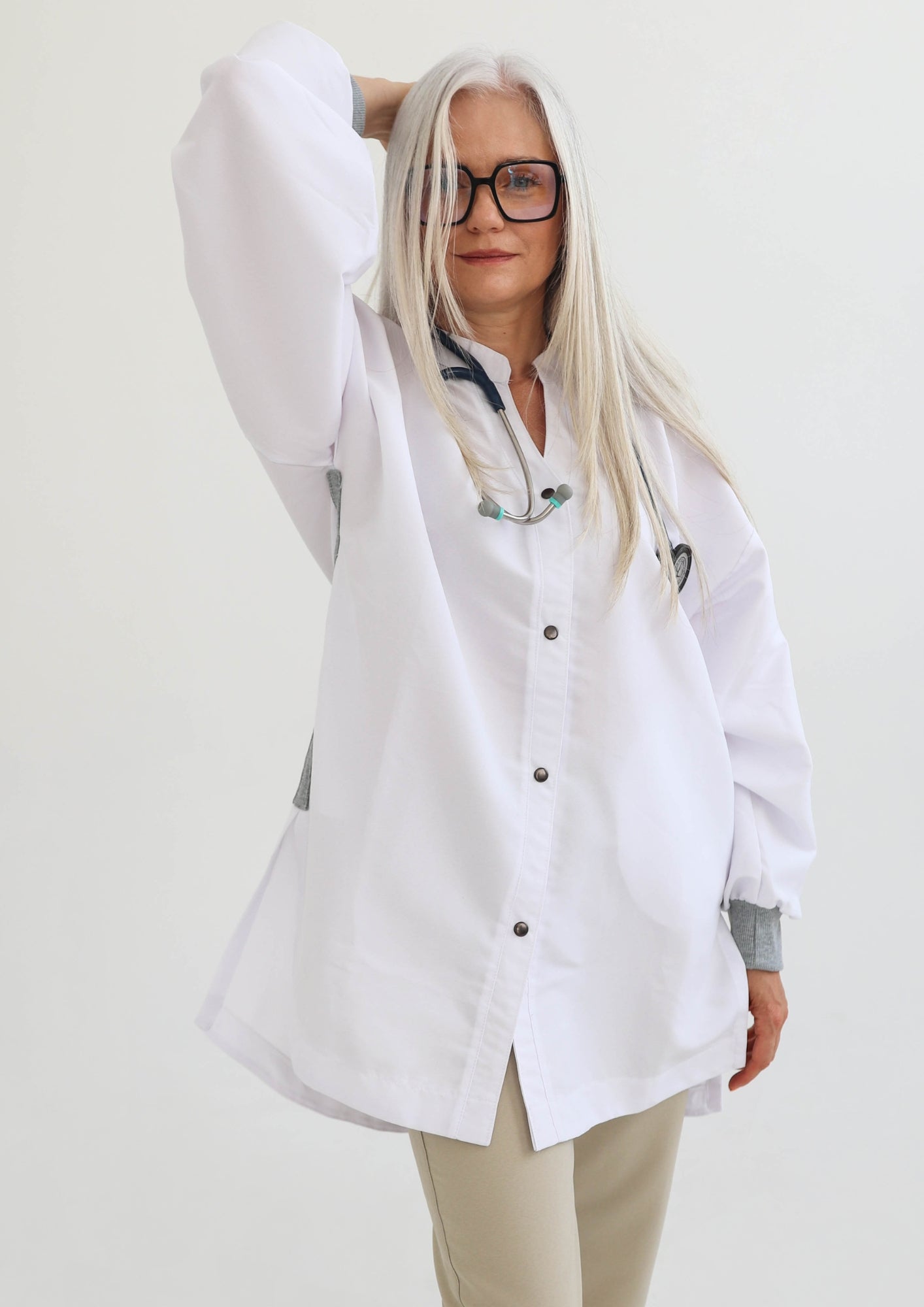 Túnica Orión / Blanco y Gris Claro