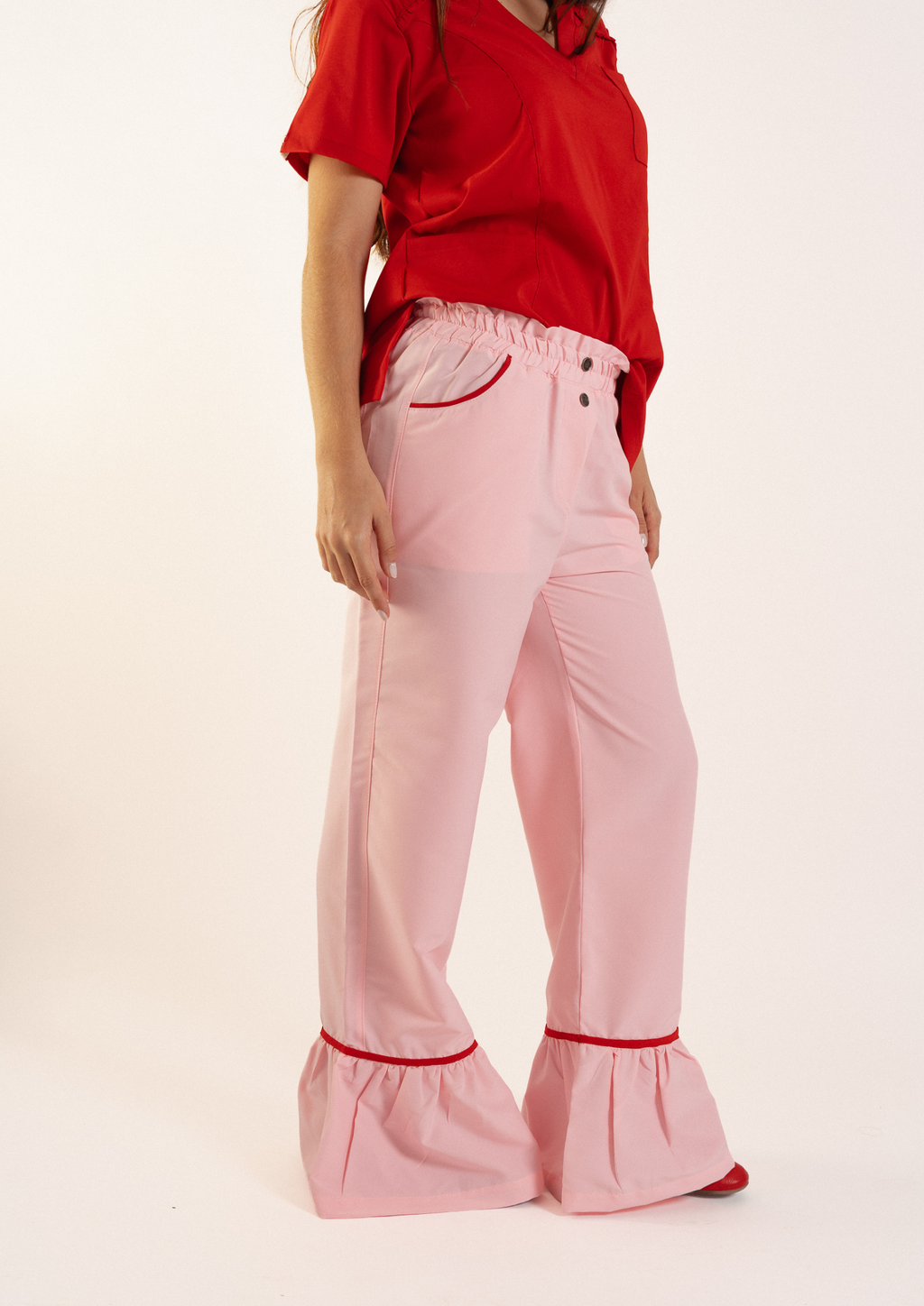 Pantalón Ceibo / Rosa con vivo rojo