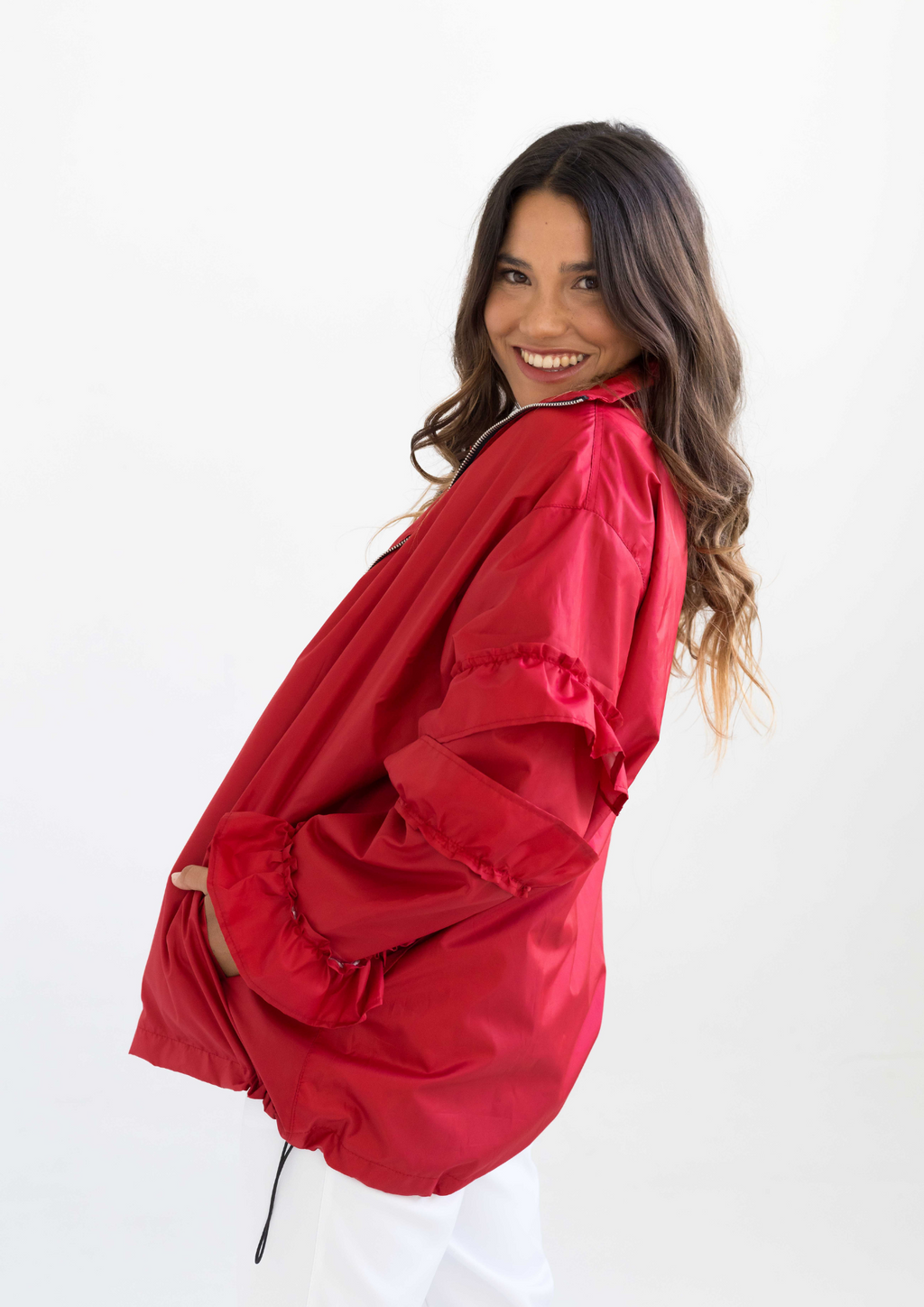 Campera Lluvia Ame / Rojo y Plata